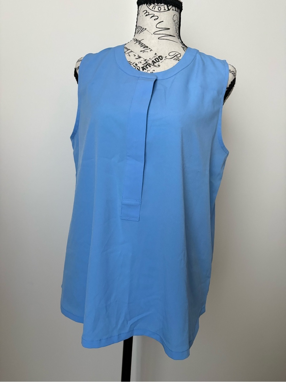 Covington Sky Blue Sleeveless Pleated-Tab Tank